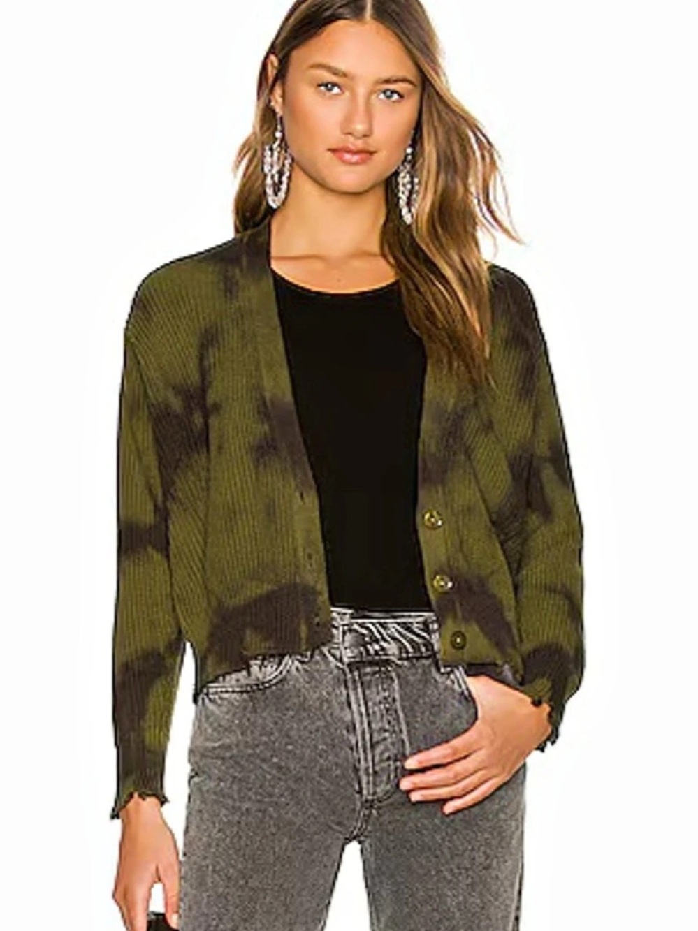 Young Fabulous & Broke Tie-Dye Knit Cardigan Olive Green
